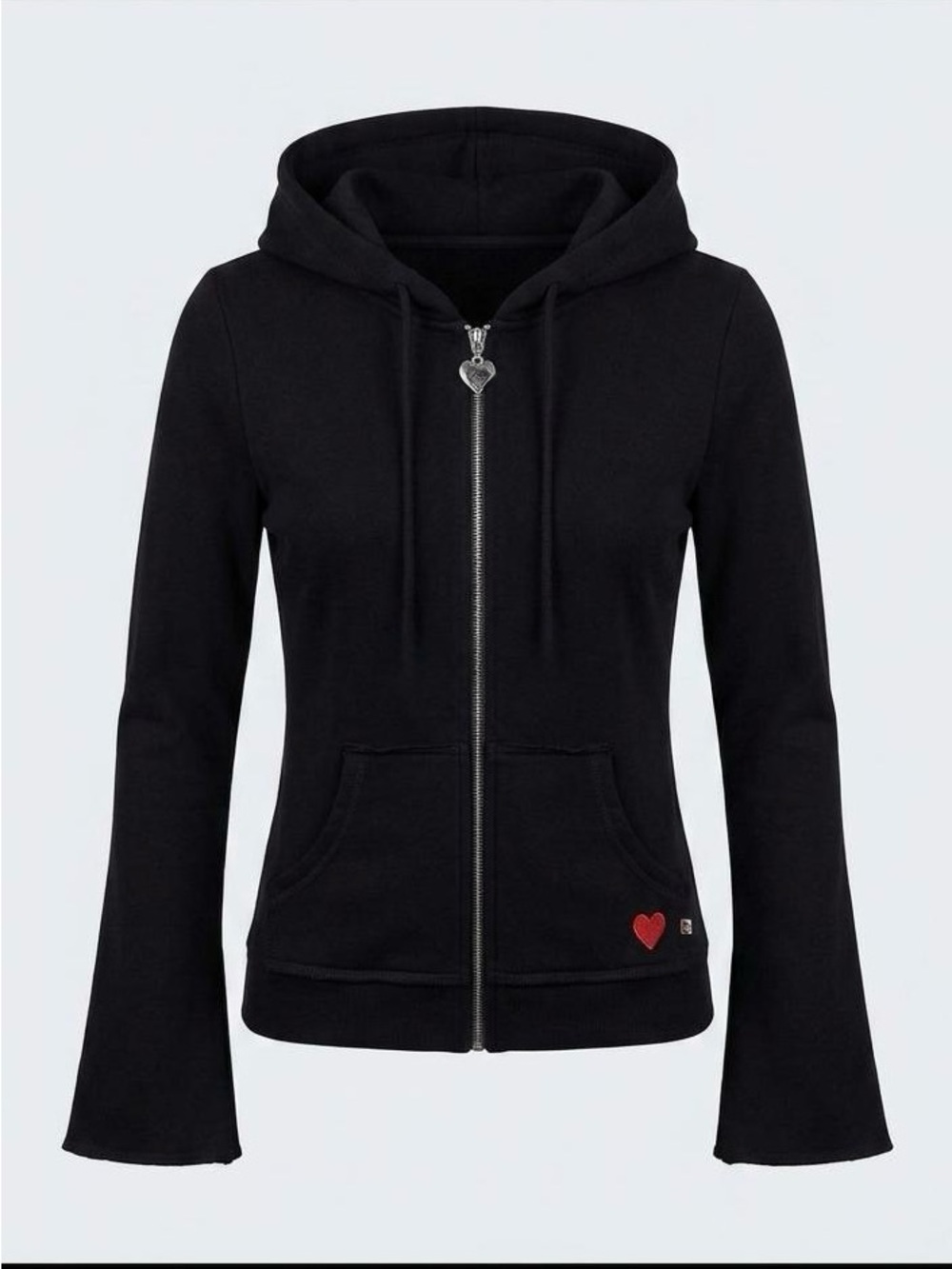 TWISTED HEART Black Zip-Up Hoodie with Red Heart Accent